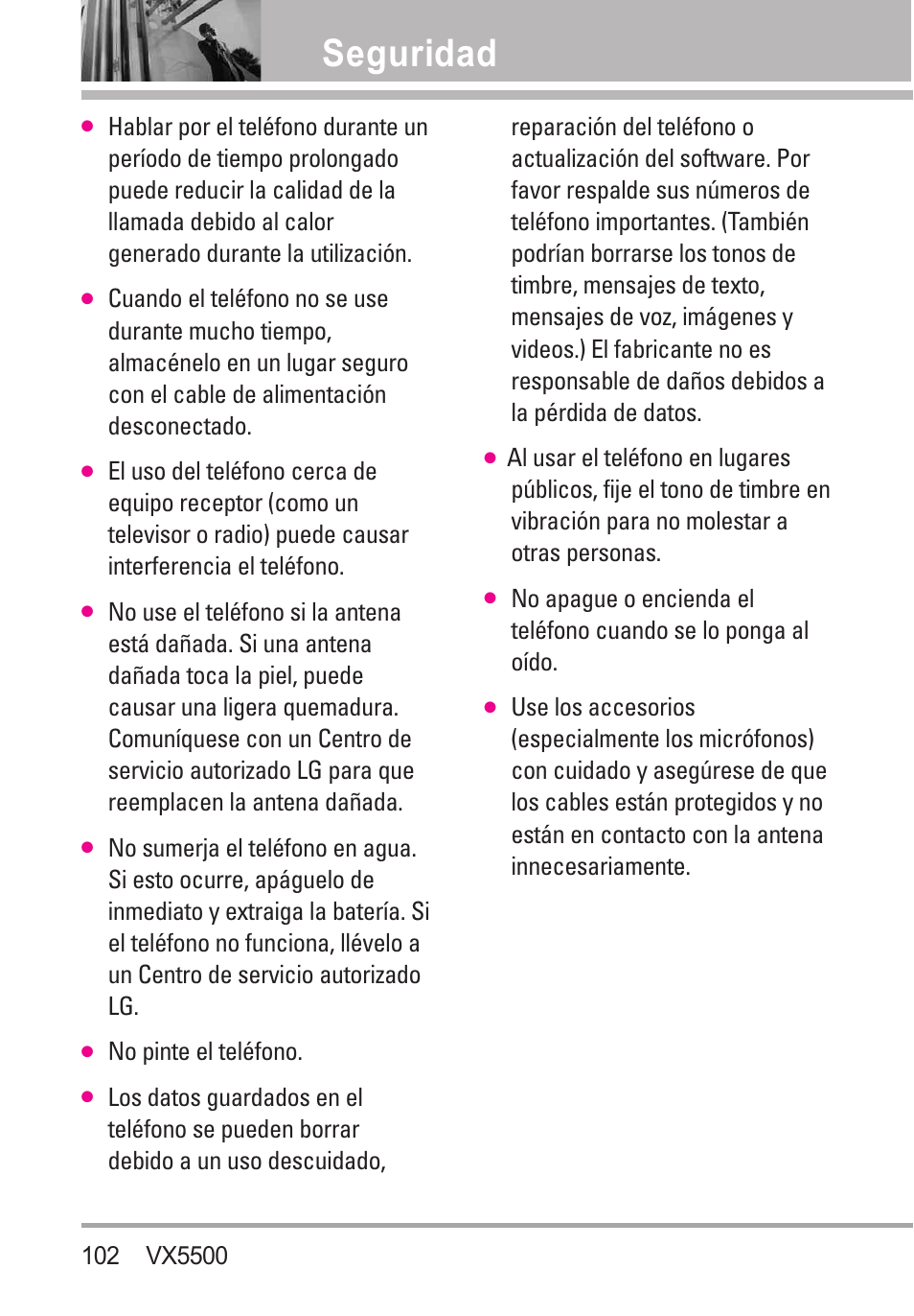 Seguridad | LG VX5500 User Manual | Page 221 / 252