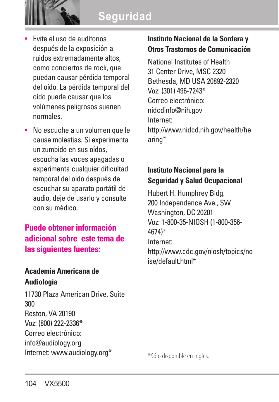 Seguridad | LG VX5500 User Manual | Page 223 / 252