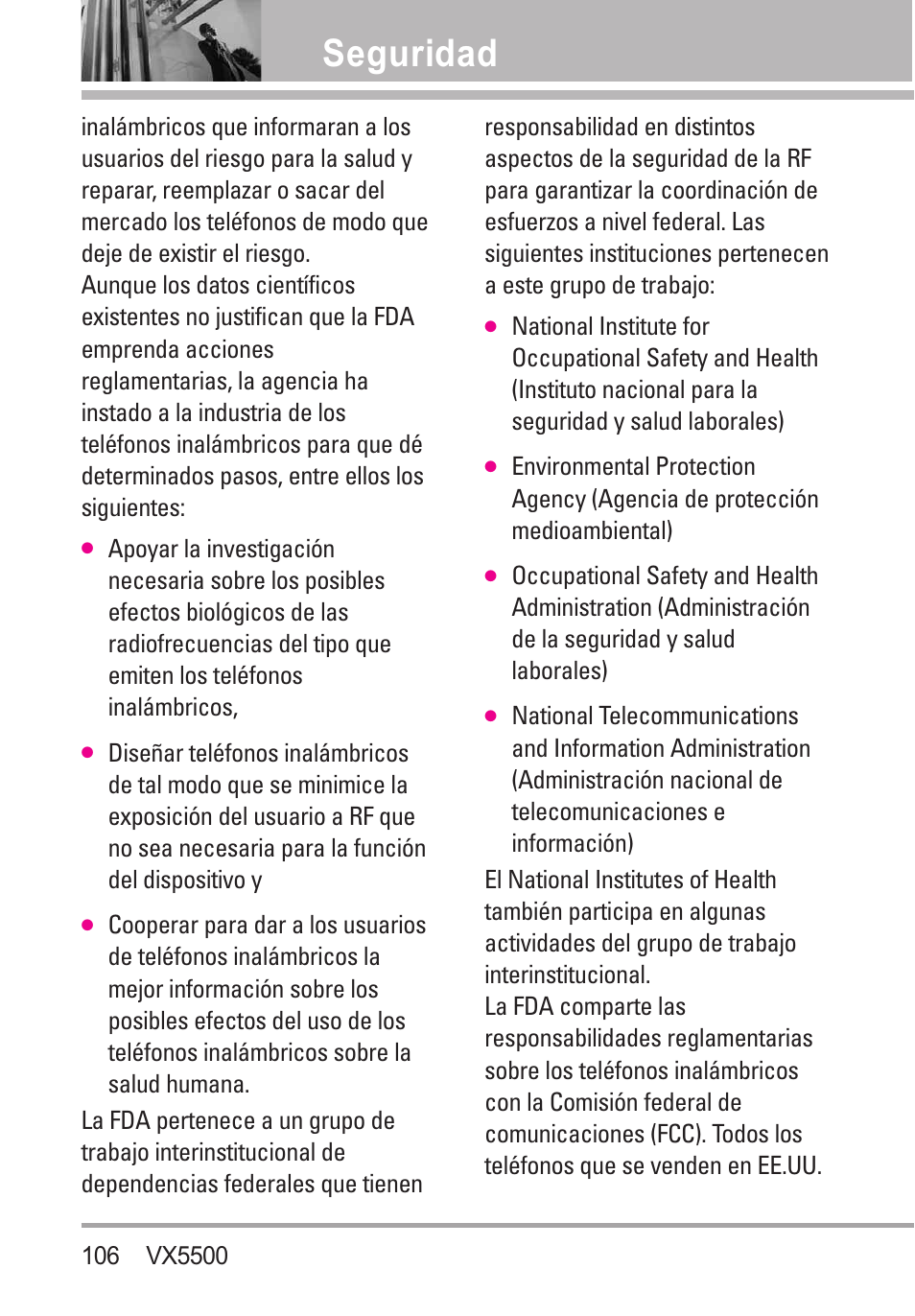 Seguridad | LG VX5500 User Manual | Page 225 / 252