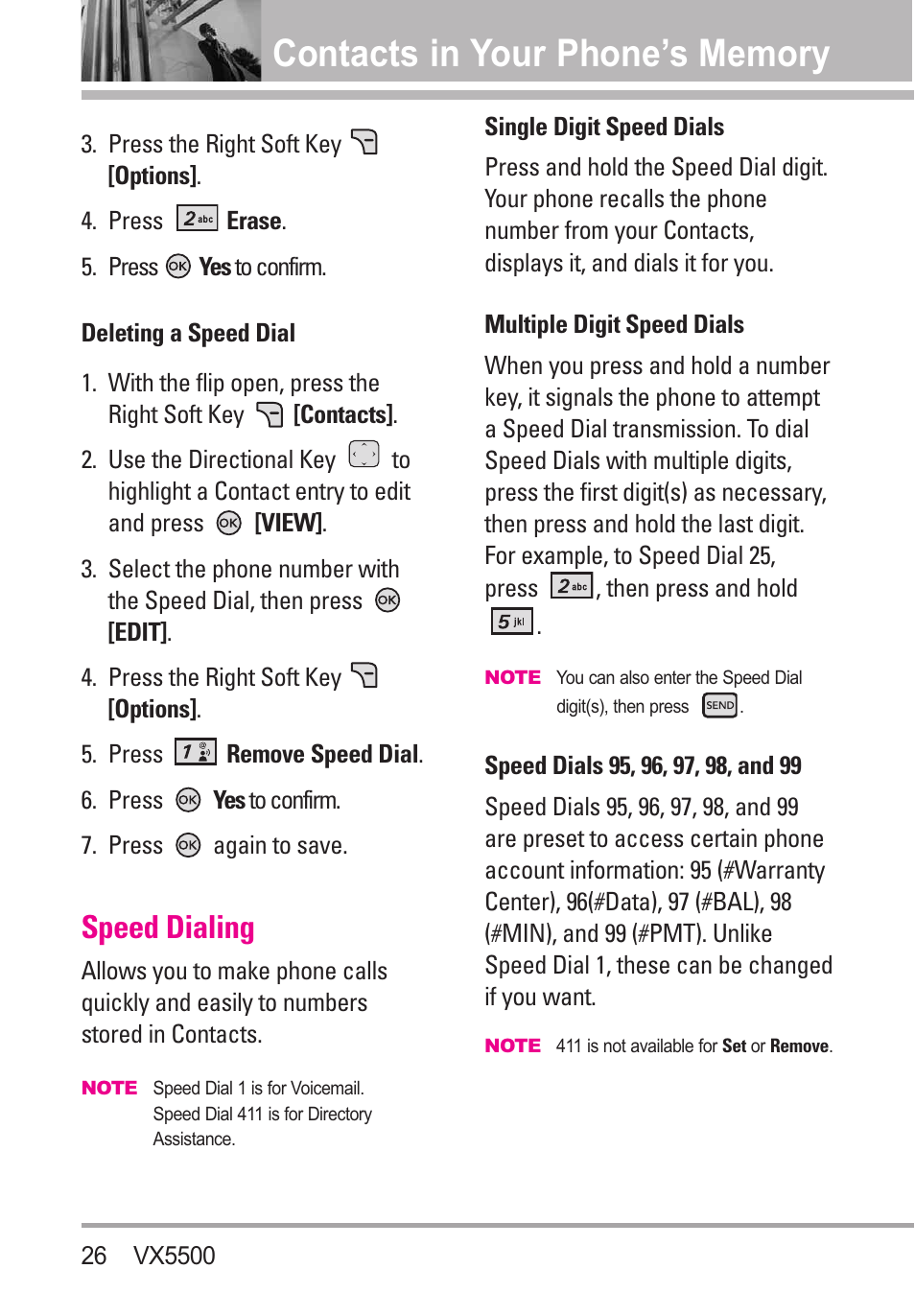 Speed dialing | LG VX5500 User Manual | Page 28 / 252