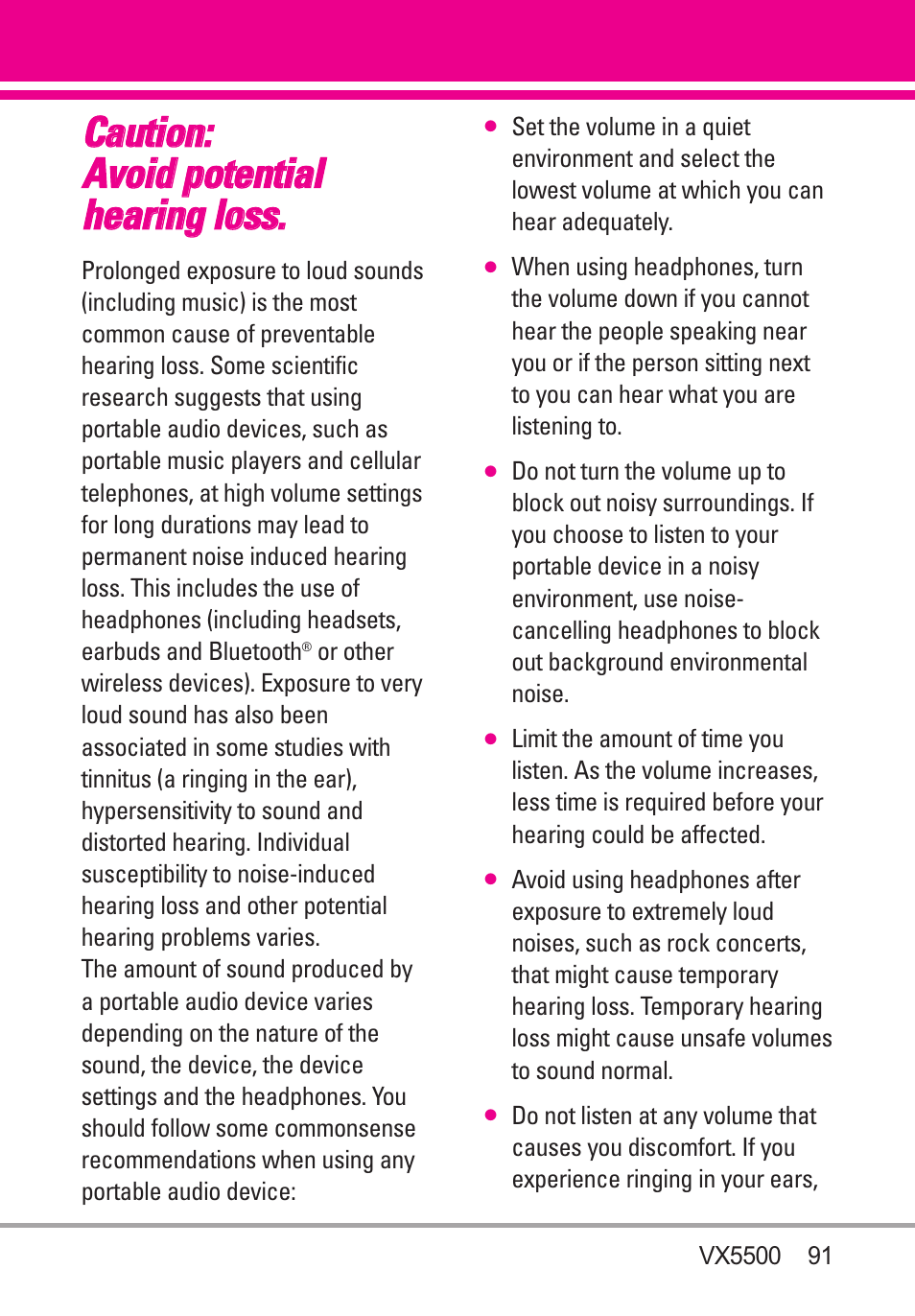 Caution: avoid potential hea, Caution: avoid potential hearing loss | LG VX5500 User Manual | Page 93 / 252