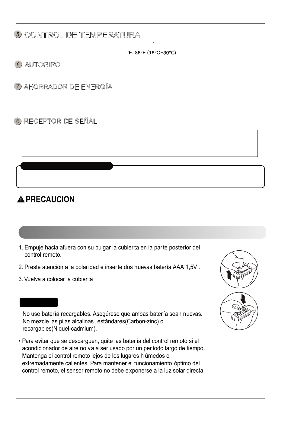 Insertar las batería del control remoto, Consejo, Control de temperatura | LG LW1813HR User Manual | Page 38 / 48