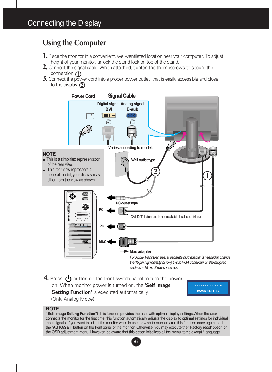 Using the computer, Connecting the display using the computer | LG L2000CE-BF User Manual | Page 6 / 24