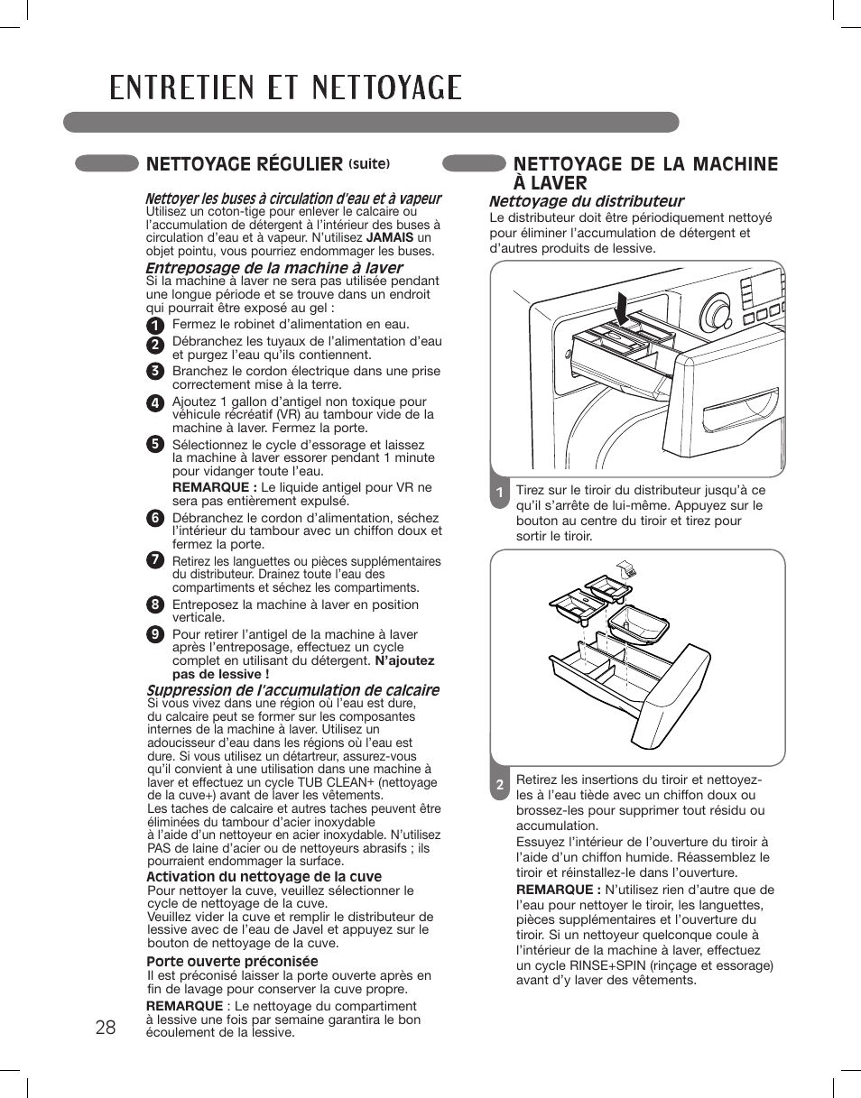 Nettoyage de la machine à laver nettoyage régulier | LG WM3875HWCA User Manual | Page 100 / 108