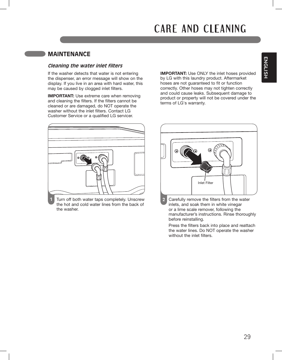 Maintenance | LG WM3875HWCA User Manual | Page 29 / 108