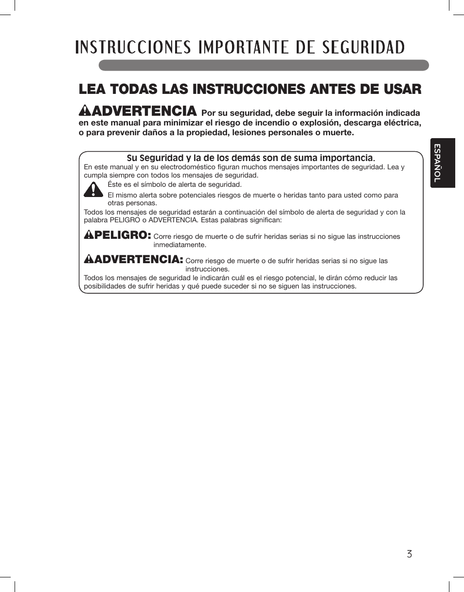 Lea todas las instrucciones antes de usar, Wpeligro, Wadvertencia | LG WM3875HWCA User Manual | Page 39 / 108