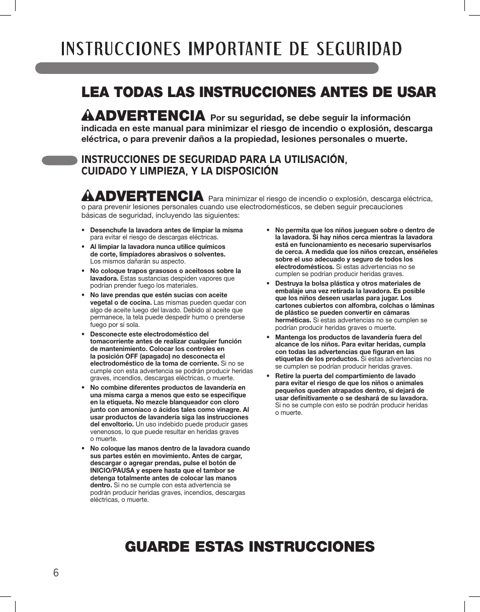 Wadvertencia | LG WM3875HWCA User Manual | Page 42 / 108