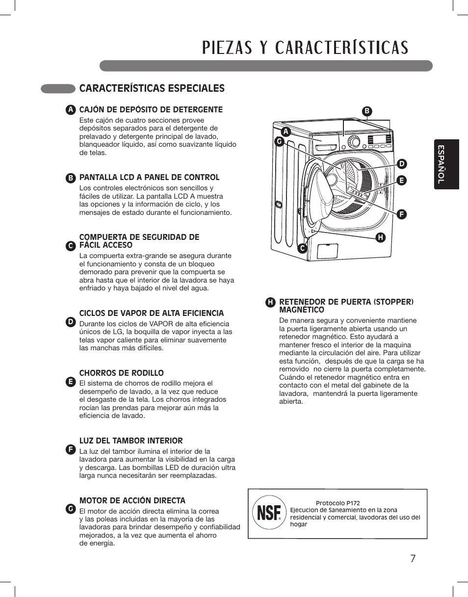 Lea todas las instrucciones antes de usar, Características especiales | LG WM3875HWCA User Manual | Page 43 / 108