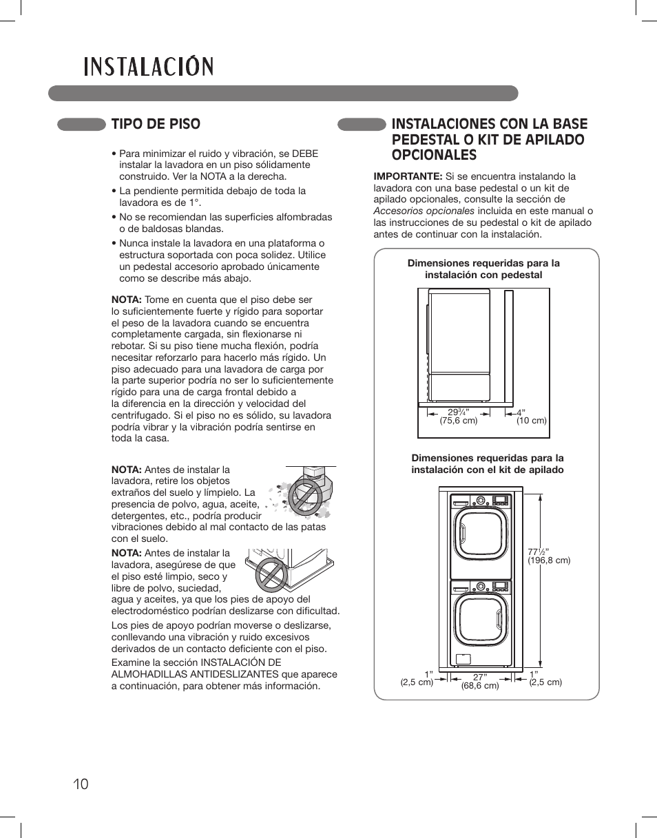 I n s ta l ac i ó n | LG WM3875HWCA User Manual | Page 46 / 108