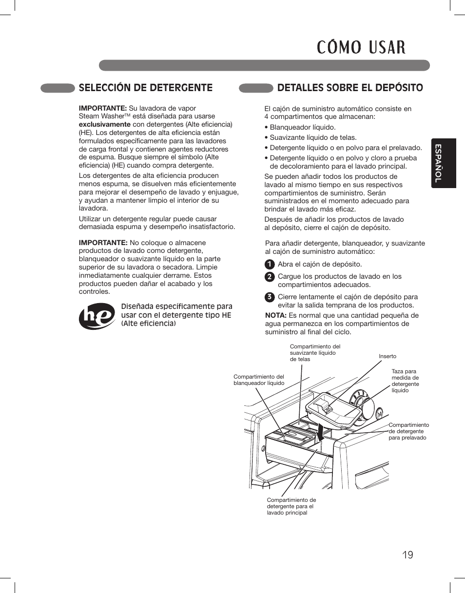 Selección de detergente detalles sobre el depósito | LG WM3875HWCA User Manual | Page 55 / 108