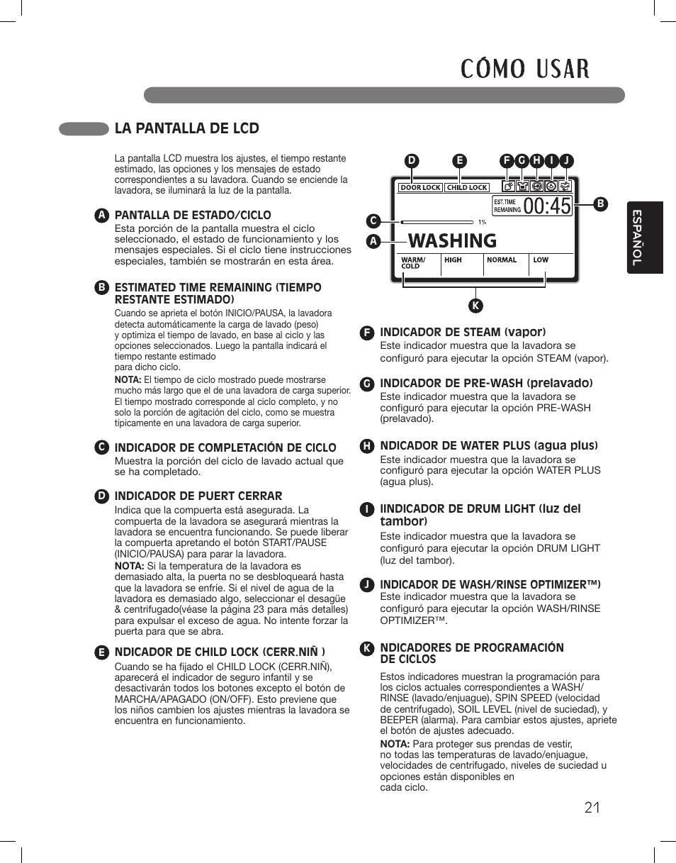 La pantalla de lcd | LG WM3875HWCA User Manual | Page 57 / 108