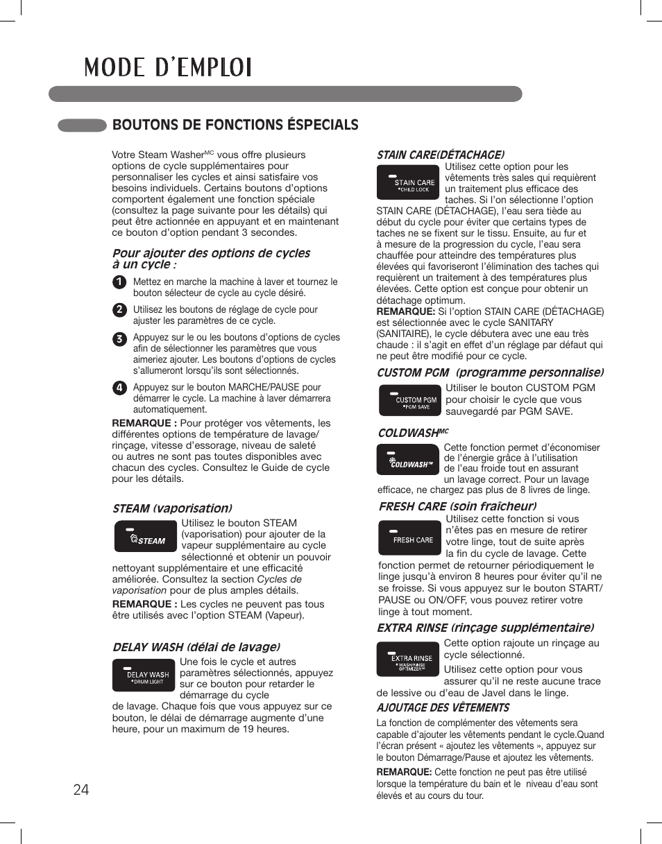 Boutons de fonctions éspecials | LG WM3875HWCA User Manual | Page 96 / 108