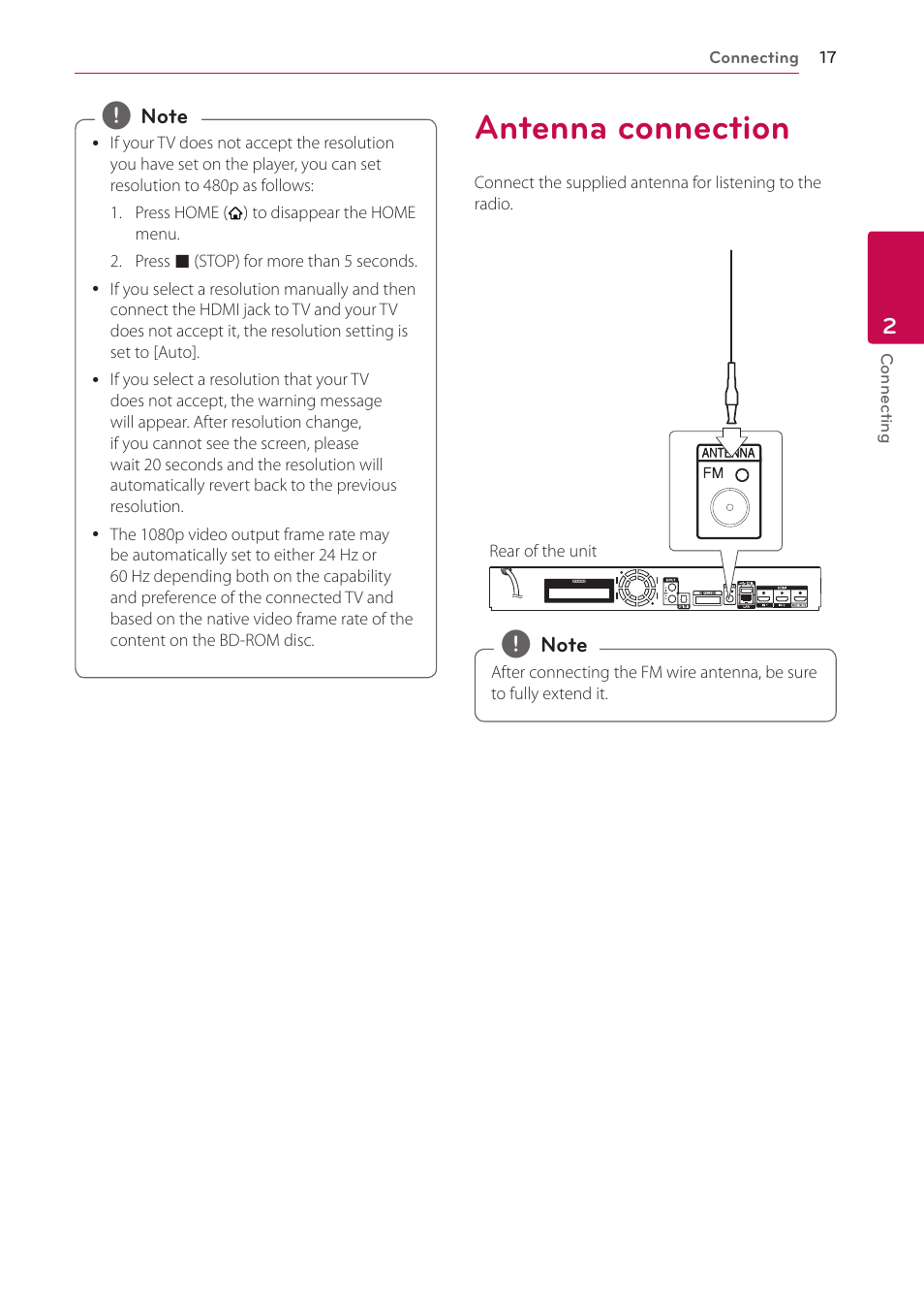 Antenna connection | LG BH9431PW User Manual | Page 17 / 84