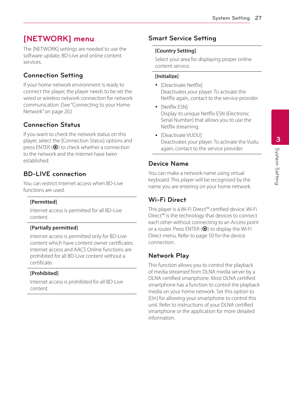 Network] menu, 27 – [network] menu | LG BH9431PW User Manual | Page 27 / 84