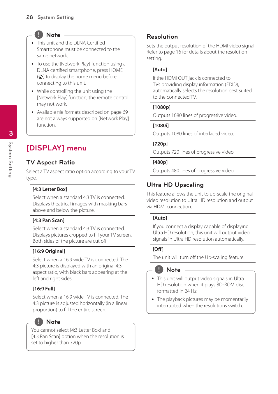 Display] menu, 28 – [display] menu | LG BH9431PW User Manual | Page 28 / 84