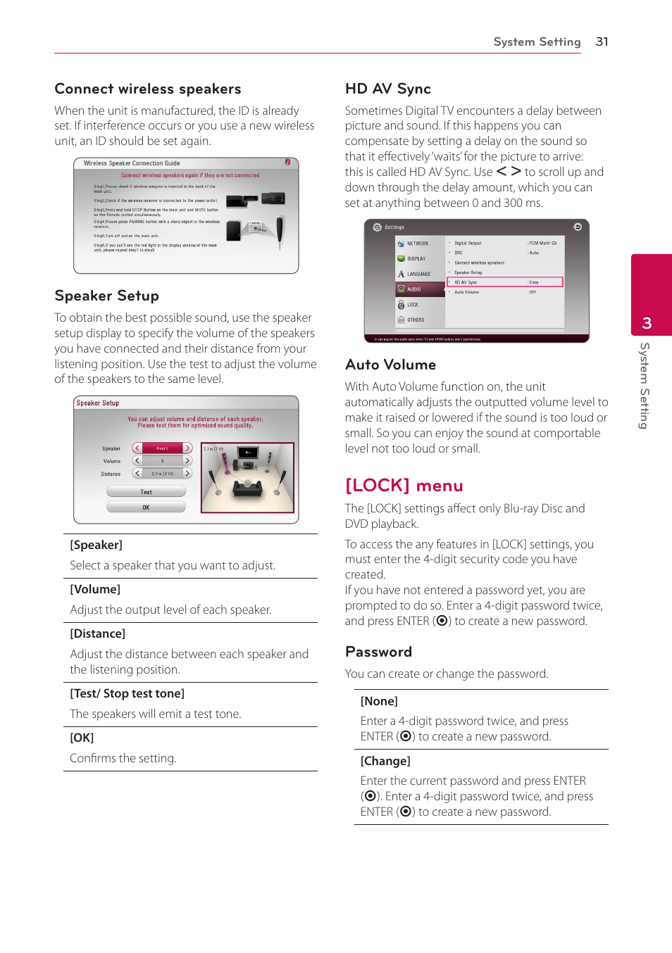 Lock] menu, 31 – [lock] menu | LG BH9431PW User Manual | Page 31 / 84