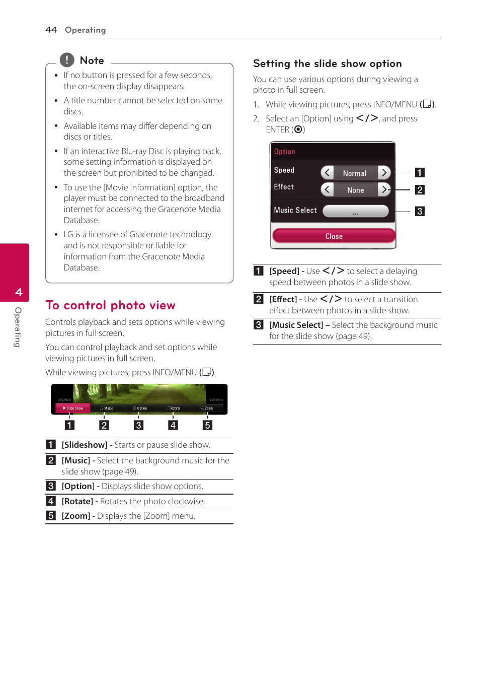 To control photo view, 44 – to control photo view | LG BH9431PW User Manual | Page 44 / 84