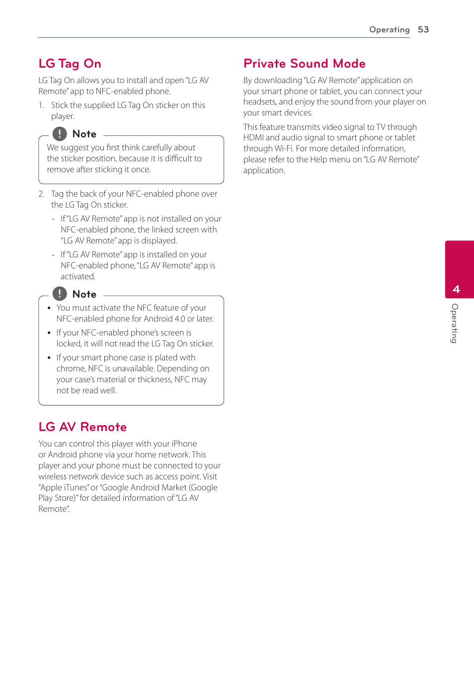 Lg tag on, Lg av remote, Private sound mode | LG BH9431PW User Manual | Page 53 / 84