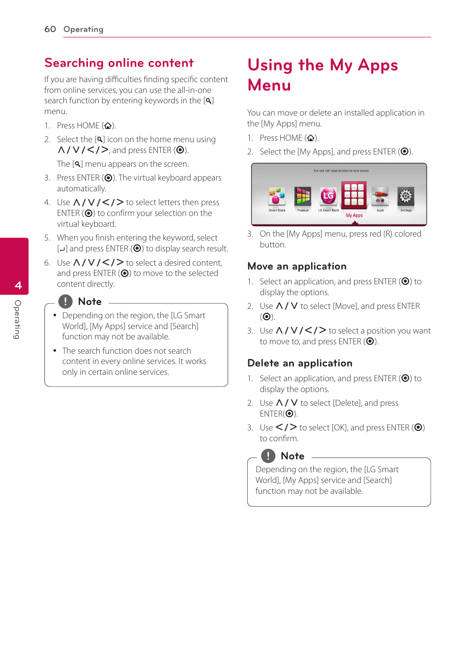 Searching online content, Using the my apps menu | LG BH9431PW User Manual | Page 60 / 84