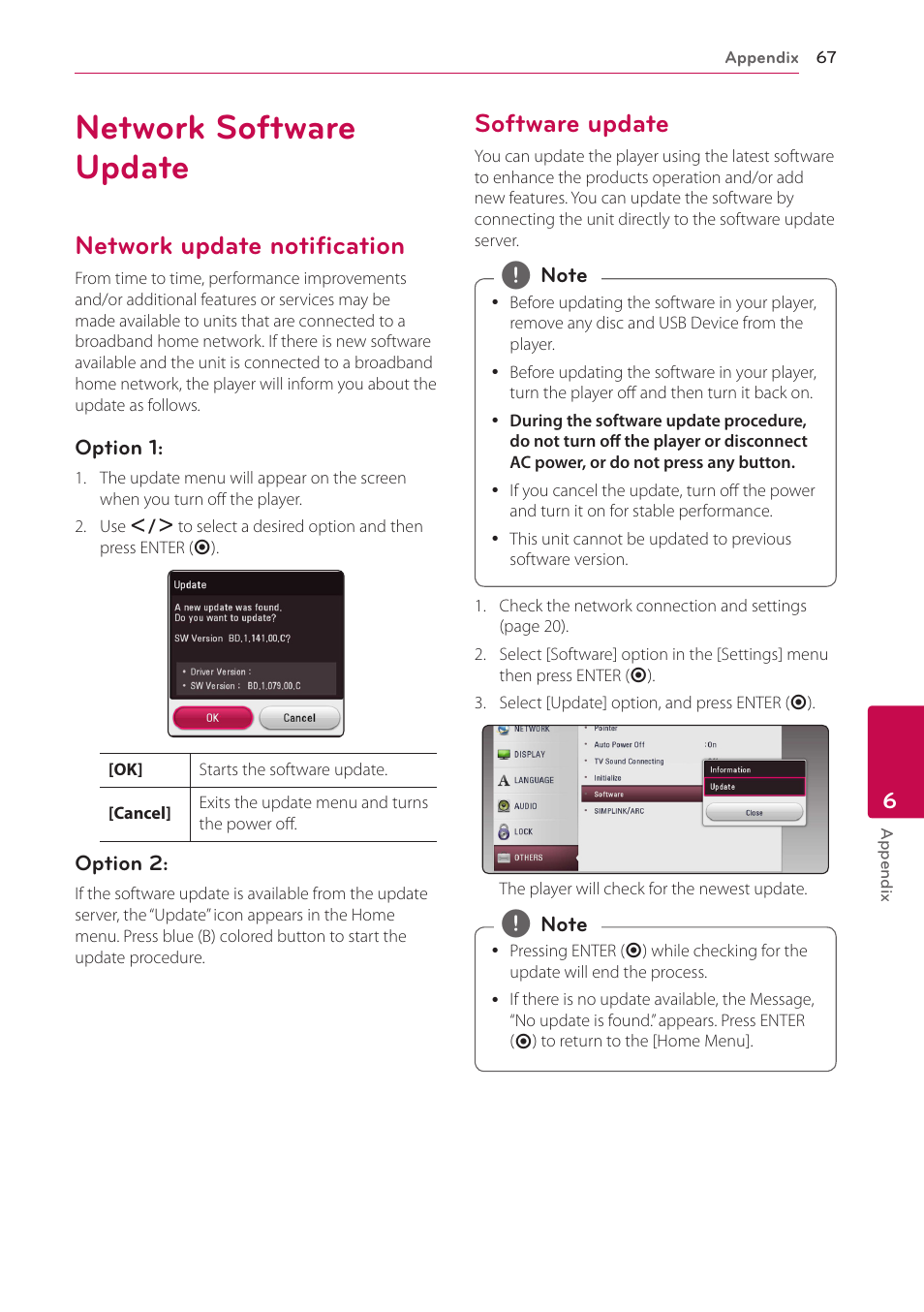 Network software update, Network update notification, Software update | LG BH9431PW User Manual | Page 67 / 84