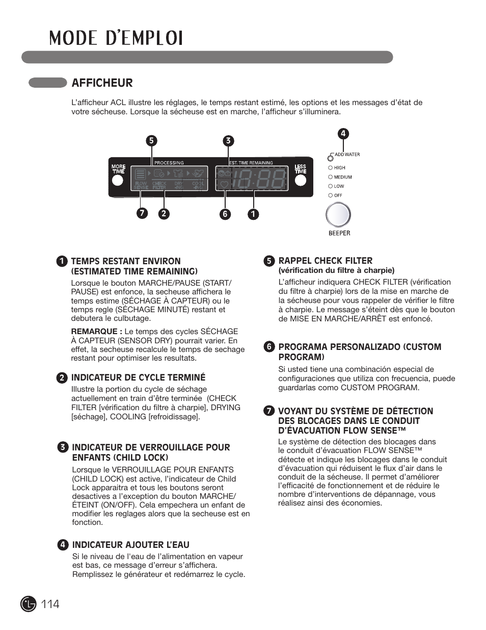 Afficheur | LG DLEX2901V User Manual | Page 114 / 136
