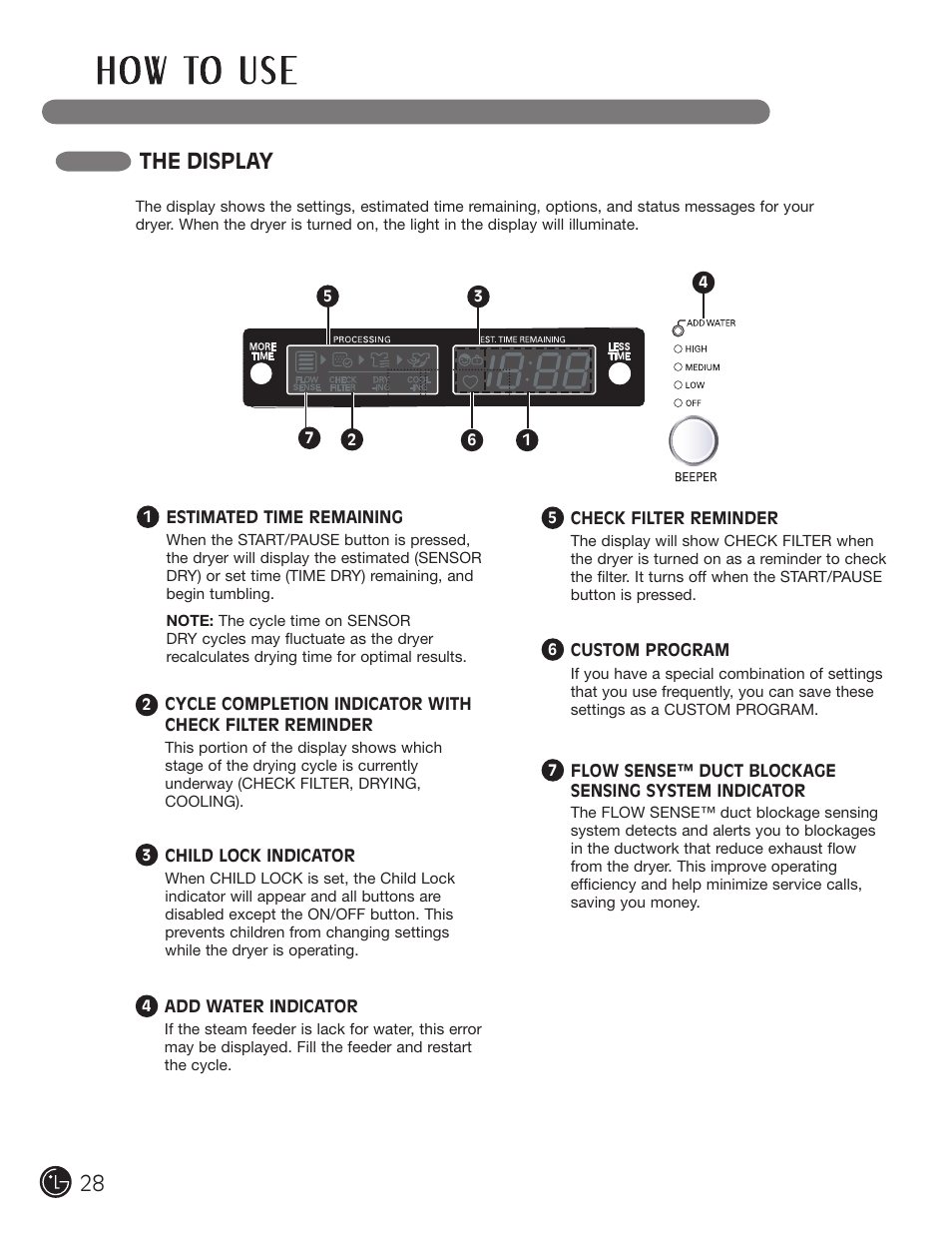 The display | LG DLEX2901V User Manual | Page 28 / 136