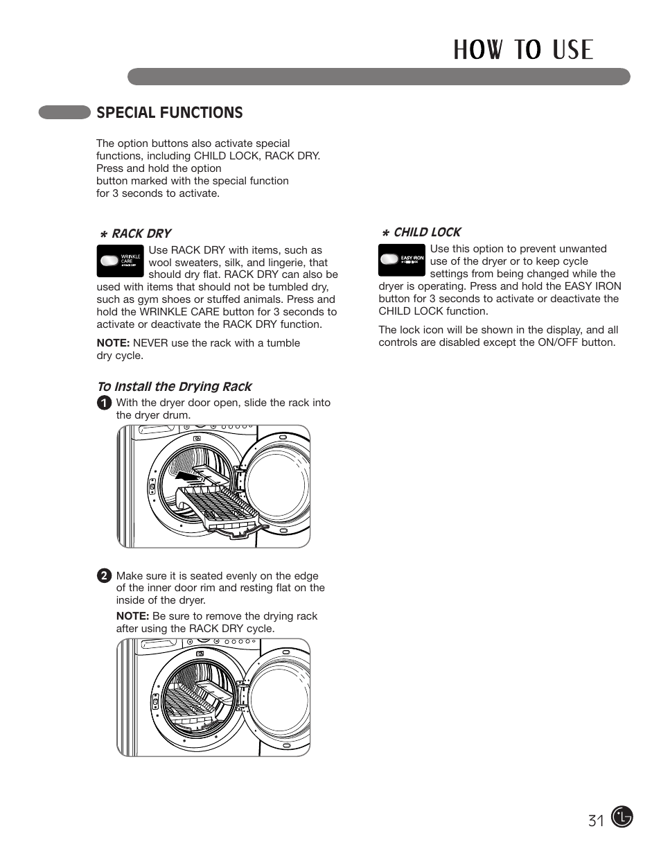 Special functions | LG DLEX2901V User Manual | Page 31 / 136