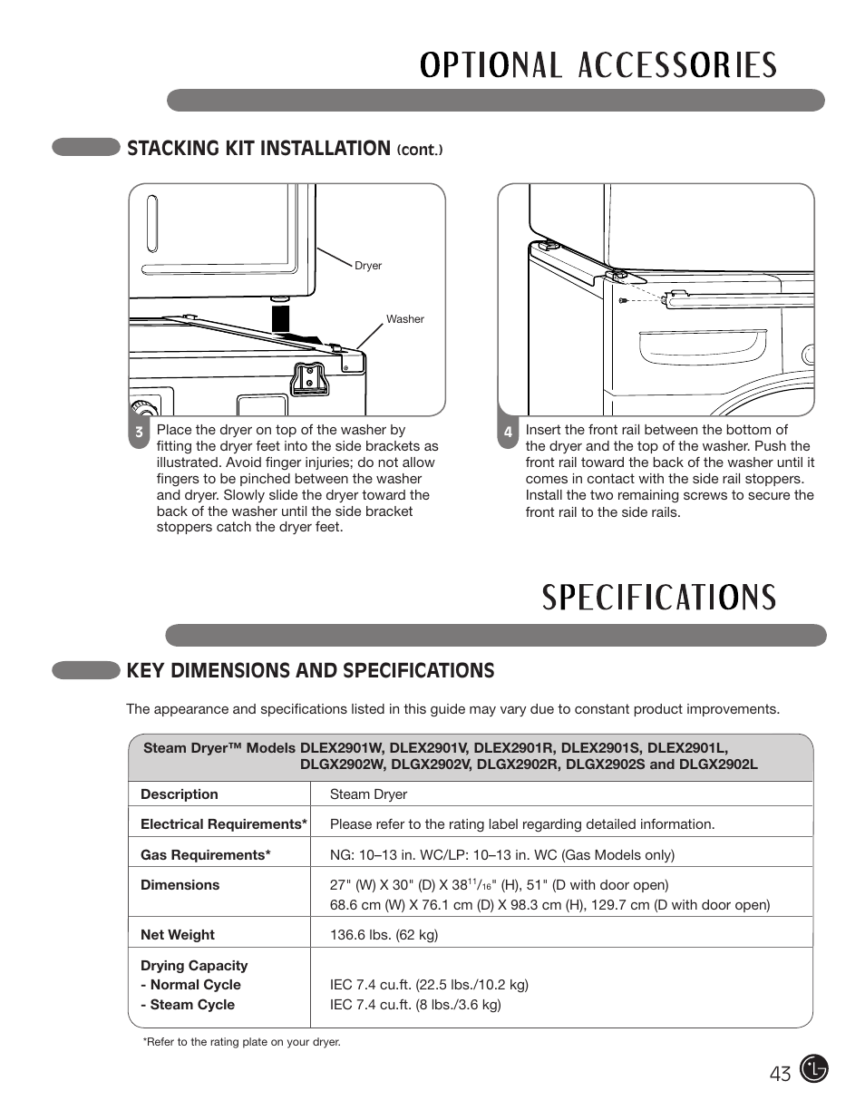 LG DLEX2901V User Manual | Page 43 / 136