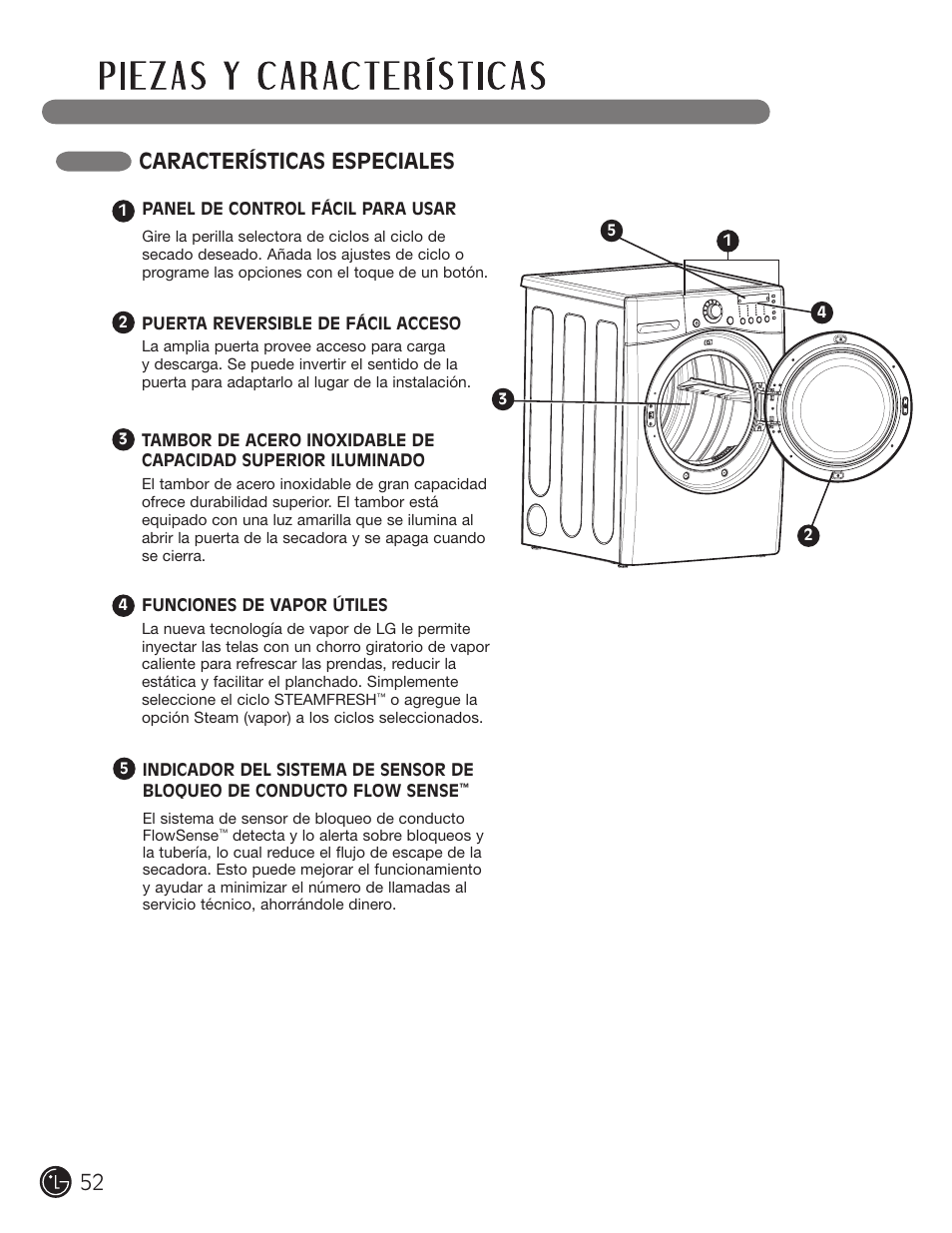 Características especiales | LG DLEX2901V User Manual | Page 52 / 136