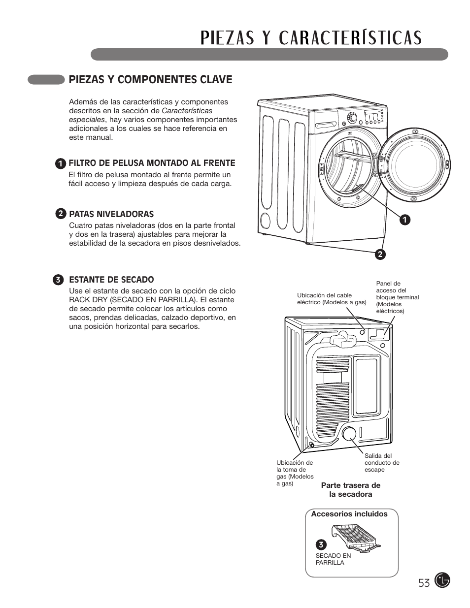 Piezas y componentes clave | LG DLEX2901V User Manual | Page 53 / 136