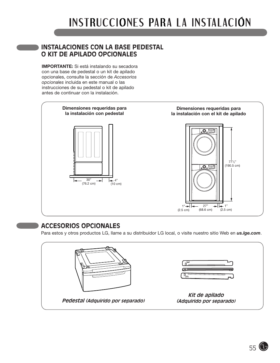 Accesorios opcionales | LG DLEX2901V User Manual | Page 55 / 136