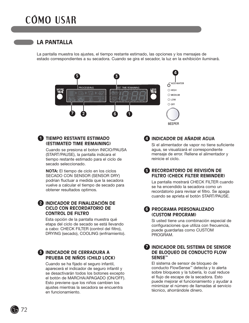 La pantalla | LG DLEX2901V User Manual | Page 72 / 136