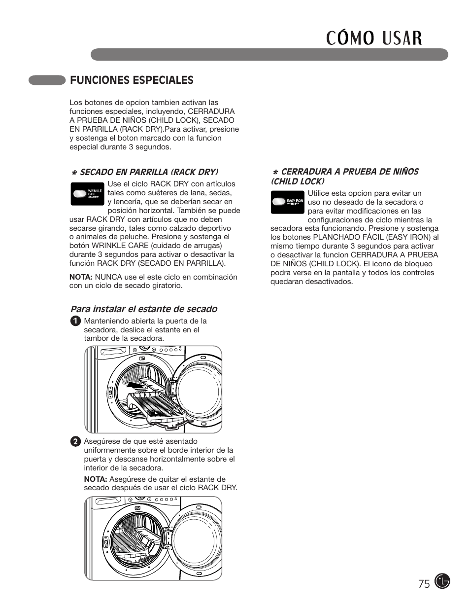 Funciones especiales | LG DLEX2901V User Manual | Page 75 / 136
