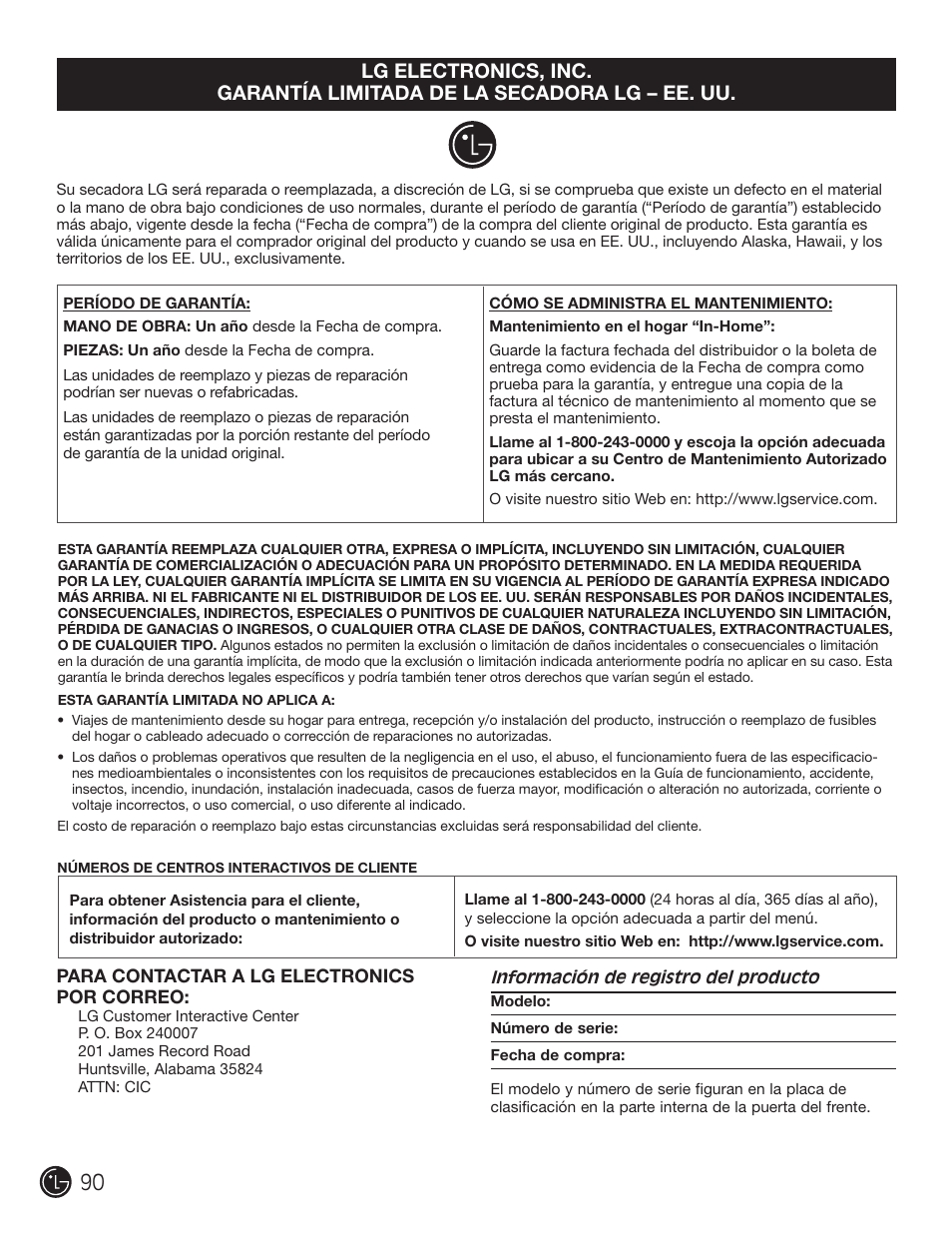 LG DLEX2901V User Manual | Page 90 / 136