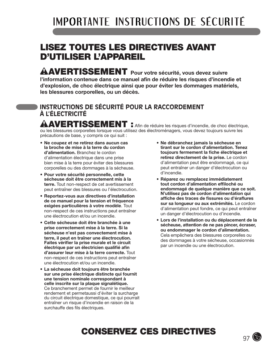 Wavertissement | LG DLEX2901V User Manual | Page 97 / 136