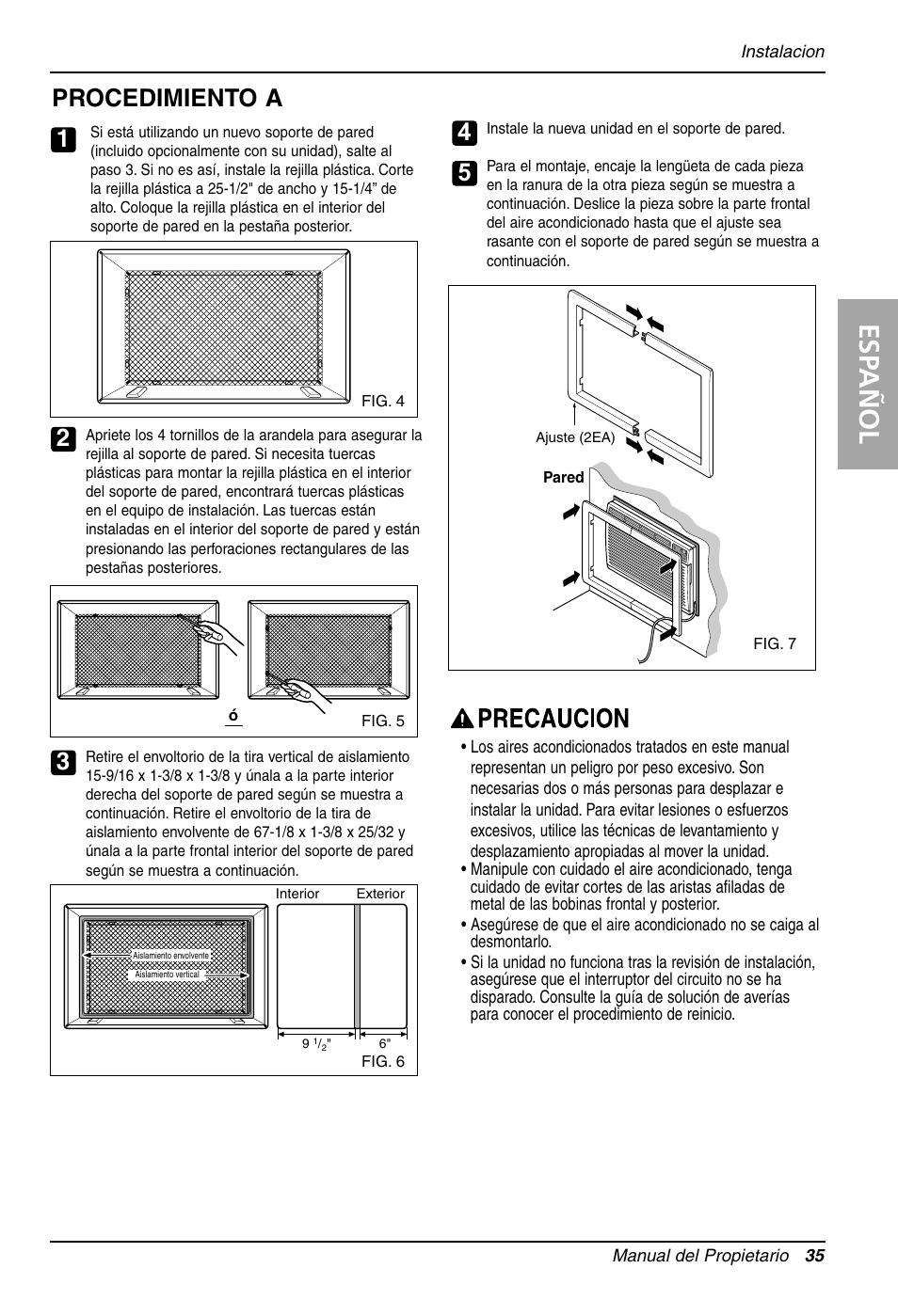 Esp añol, Procedimiento a | LG LT081CER User Manual | Page 35 / 48