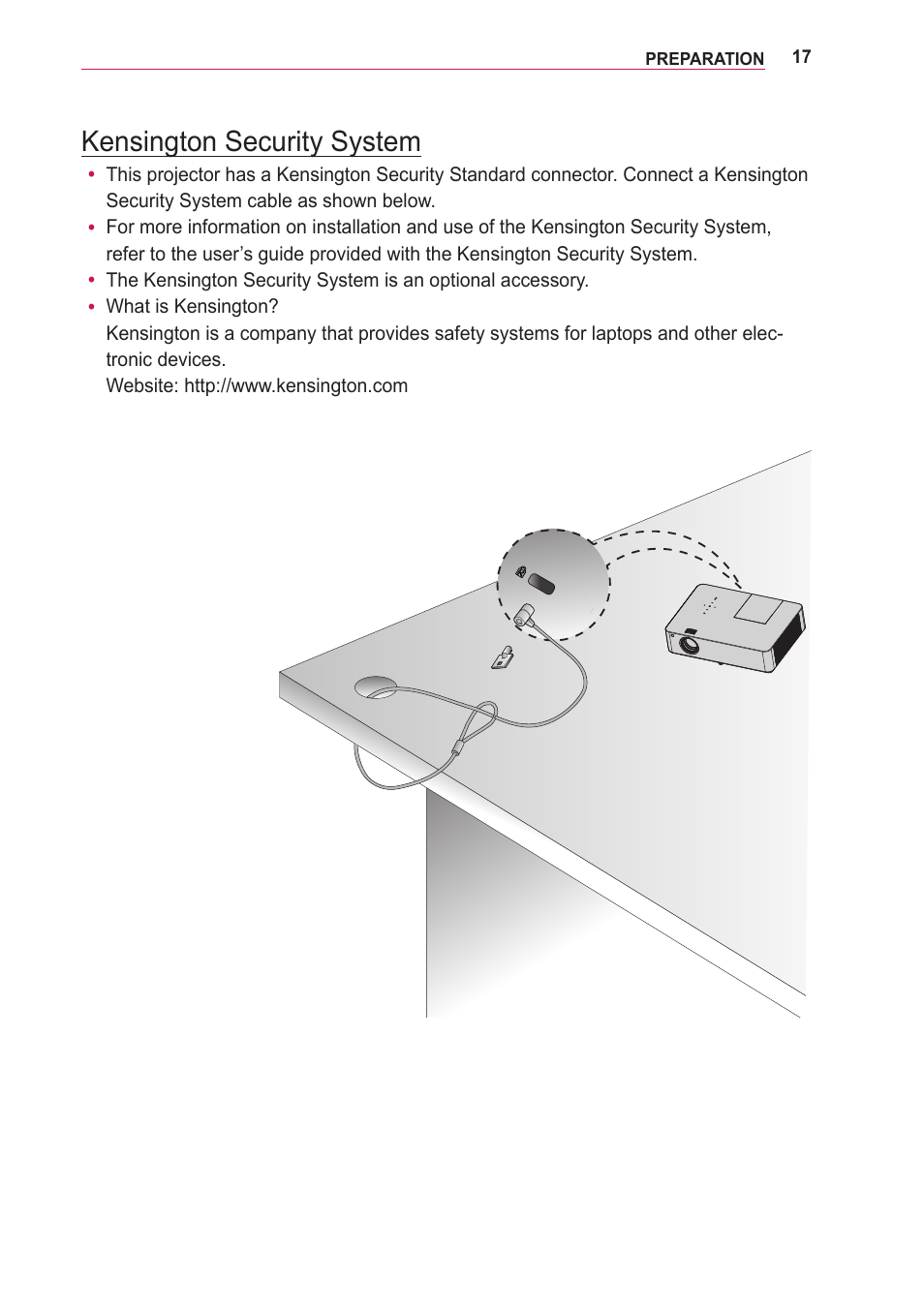 Kensington security system | LG LOBG650 User Manual | Page 17 / 69