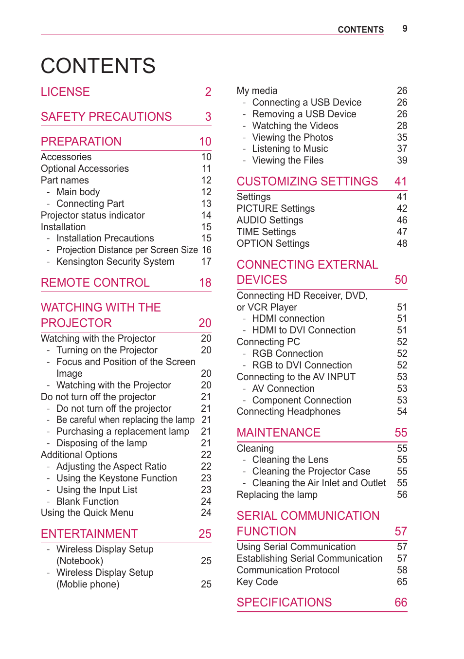 LG LOBG650 User Manual | Page 9 / 69