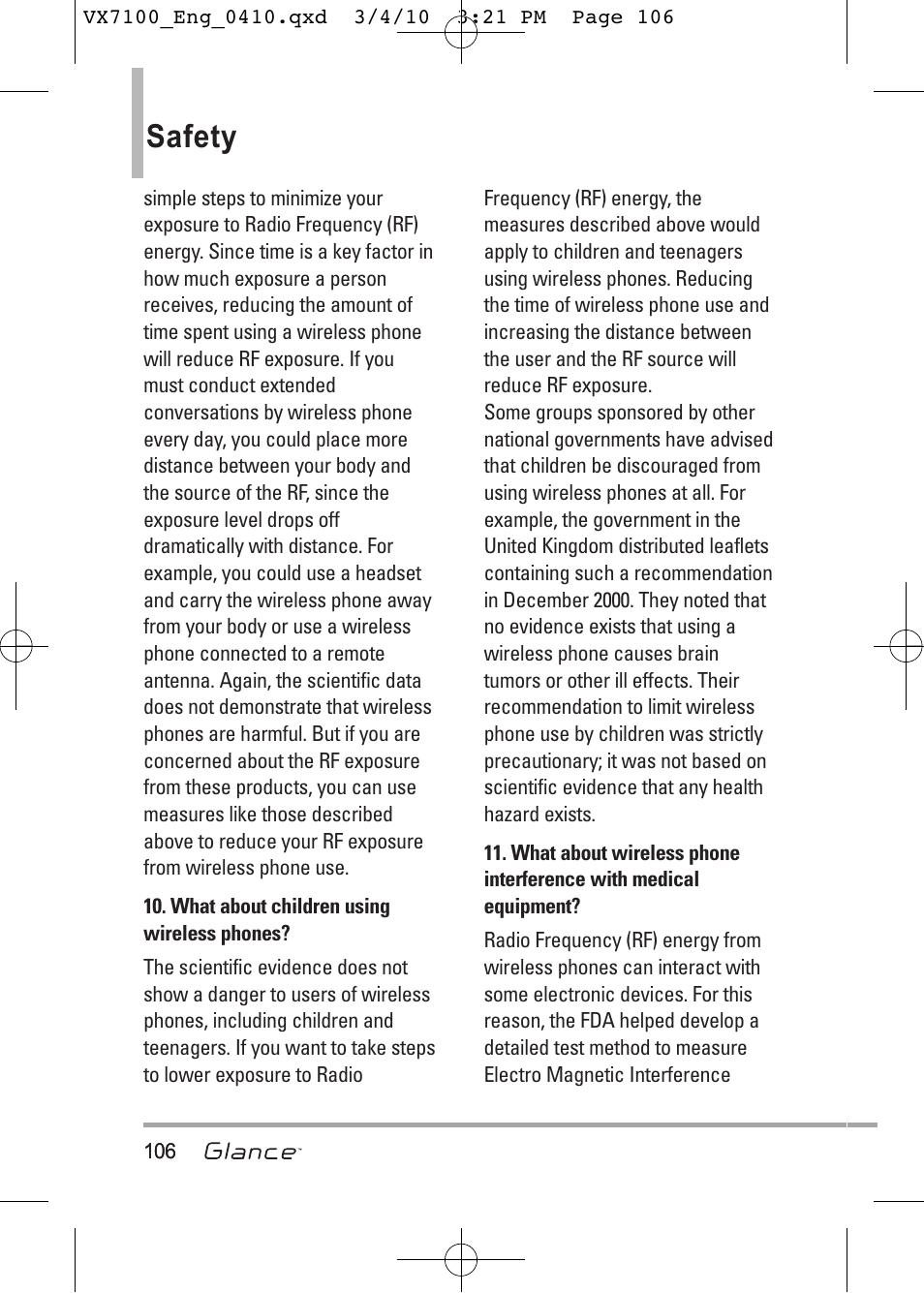 Safety | LG LGVX7100 User Manual | Page 108 / 260