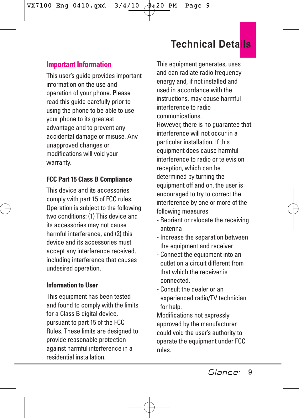 Technical details | LG LGVX7100 User Manual | Page 11 / 260