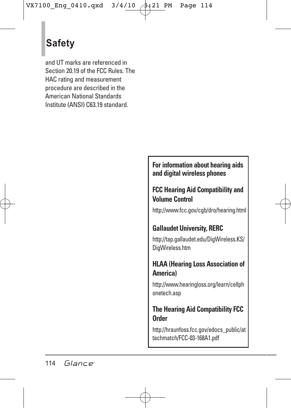 Safety | LG LGVX7100 User Manual | Page 116 / 260