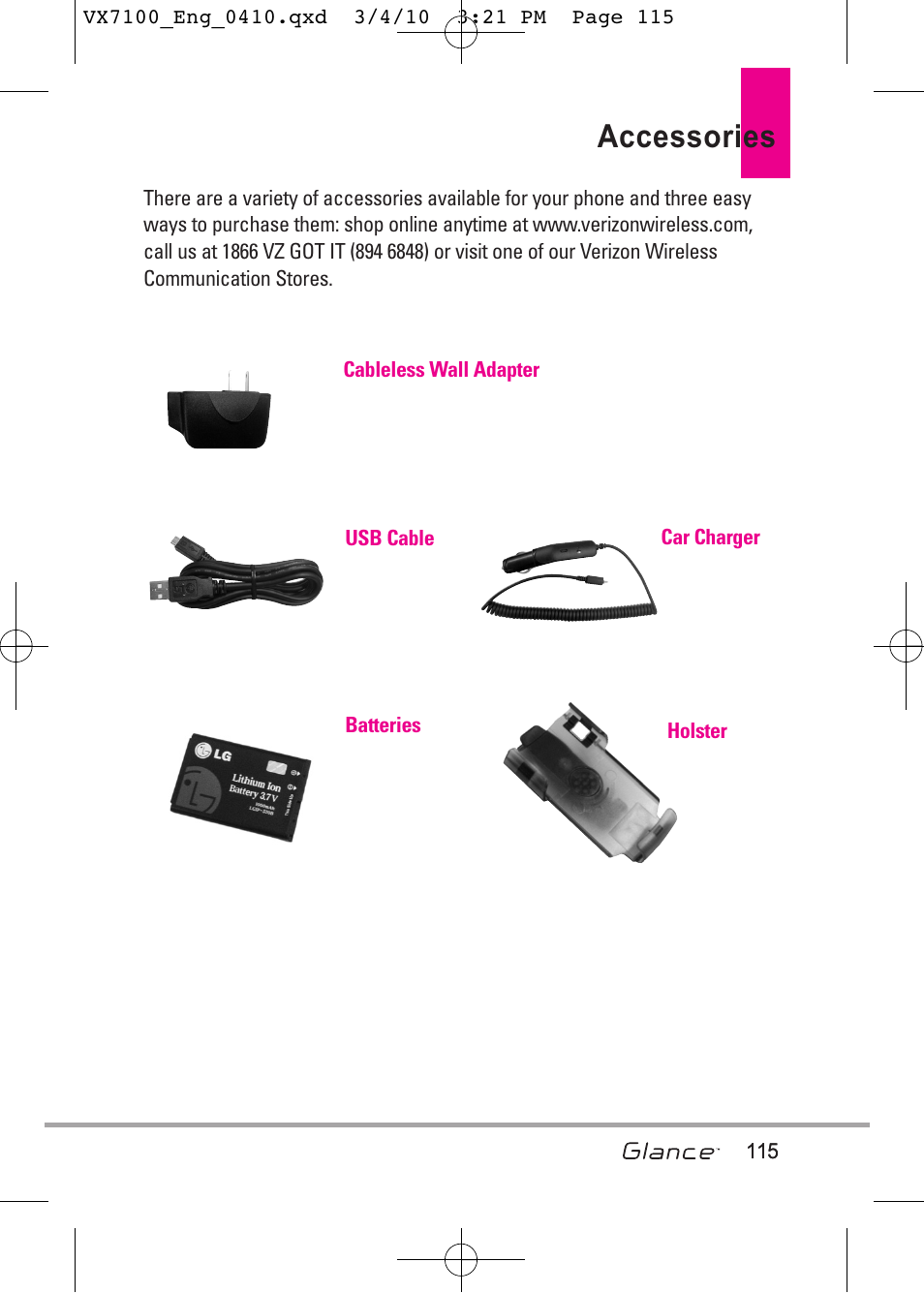 Accessories | LG LGVX7100 User Manual | Page 117 / 260