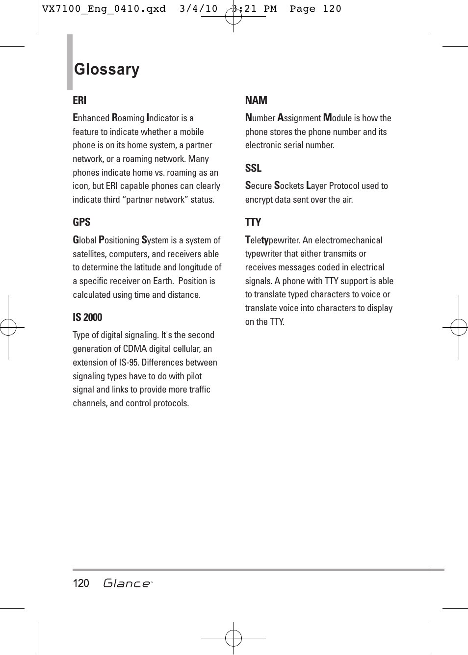 Glossary | LG LGVX7100 User Manual | Page 122 / 260