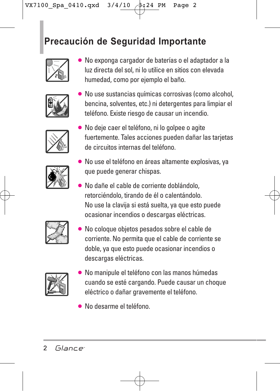 Precaución de seguridad importante | LG LGVX7100 User Manual | Page 129 / 260