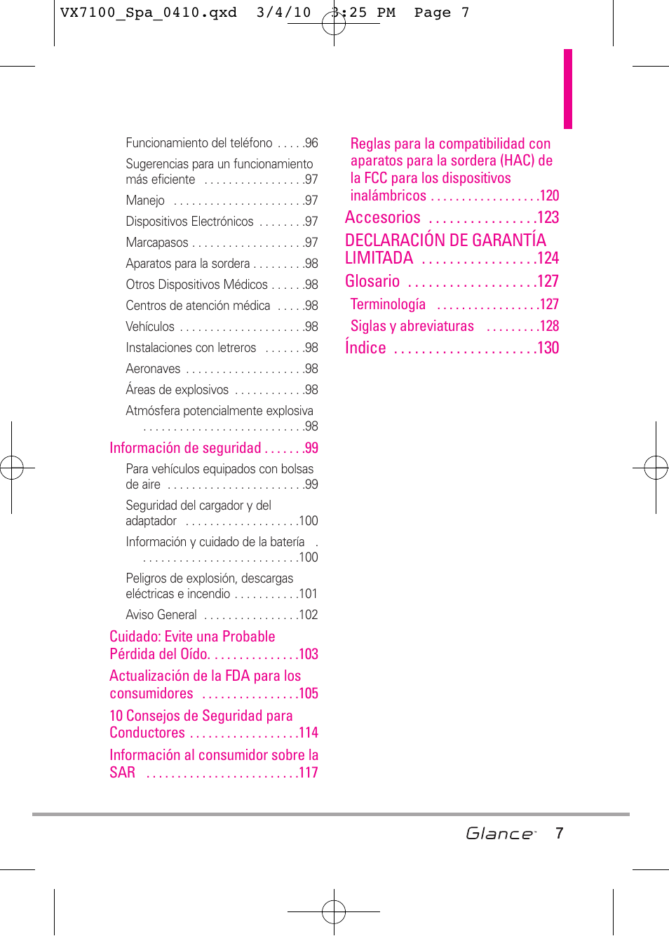 Índice | LG LGVX7100 User Manual | Page 134 / 260