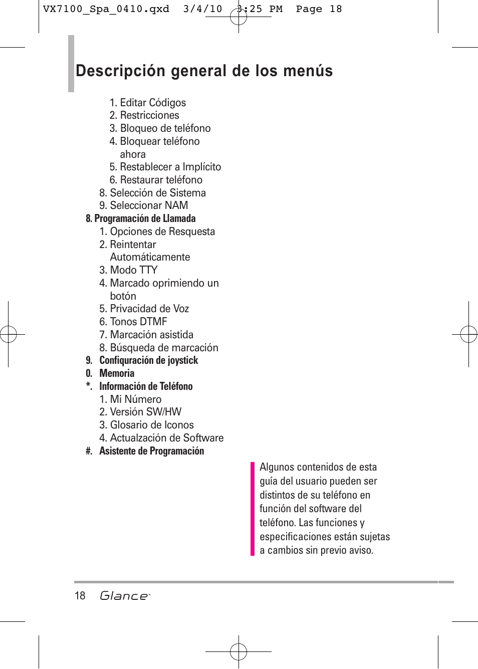 Descripción general de los menús | LG LGVX7100 User Manual | Page 145 / 260