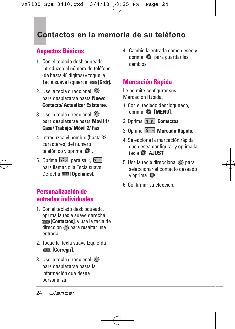 Aspectos básicos, Personalización de entradas individuales, Marcación rápida | LG LGVX7100 User Manual | Page 151 / 260