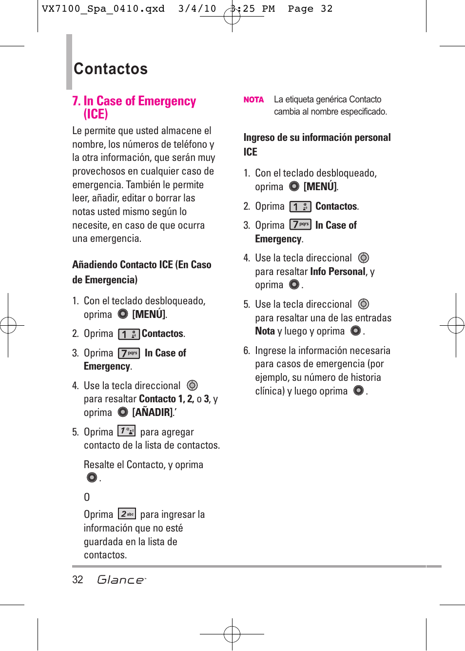 Contactos | LG LGVX7100 User Manual | Page 159 / 260