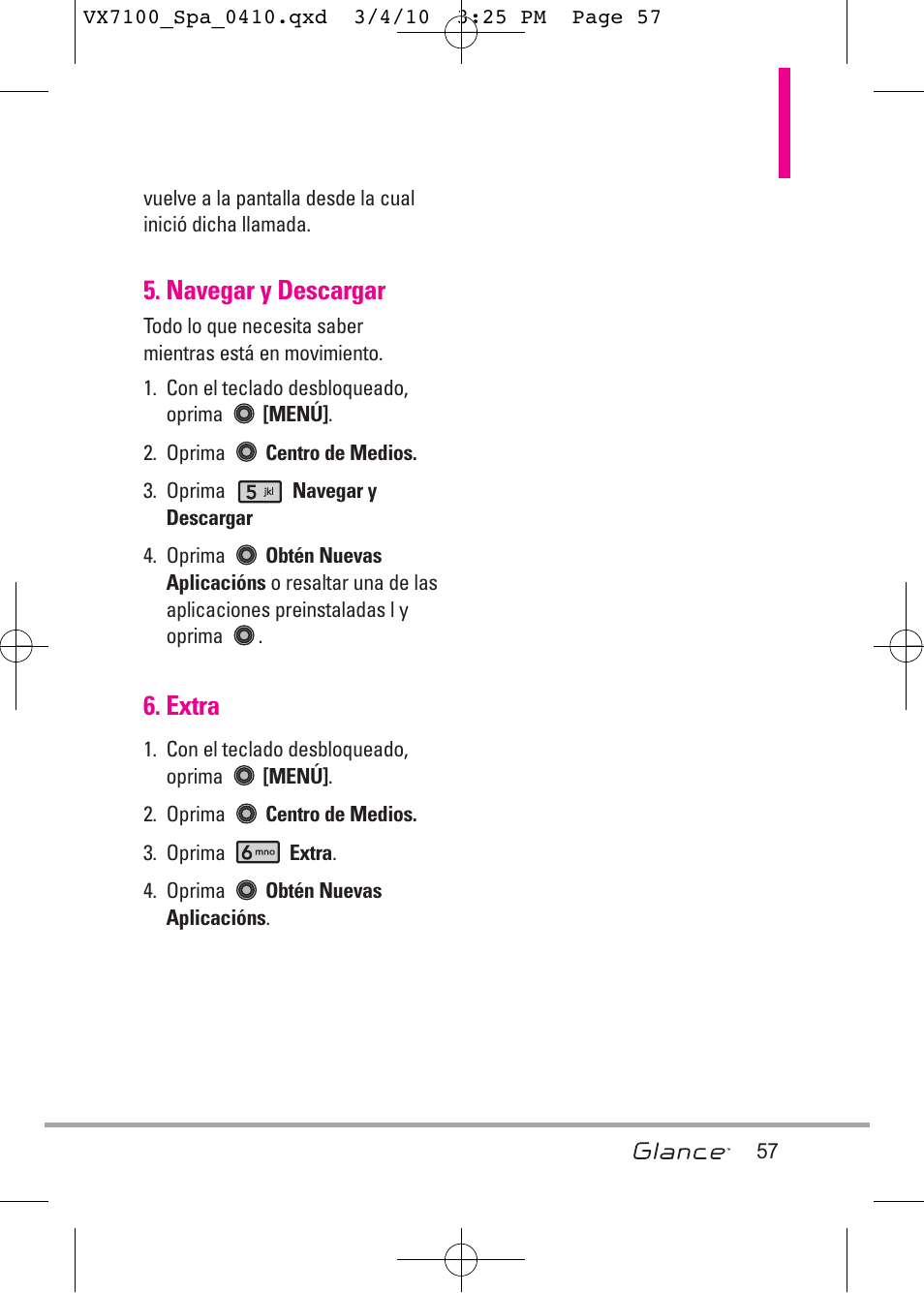 Navegar y descargar, Extra | LG LGVX7100 User Manual | Page 184 / 260