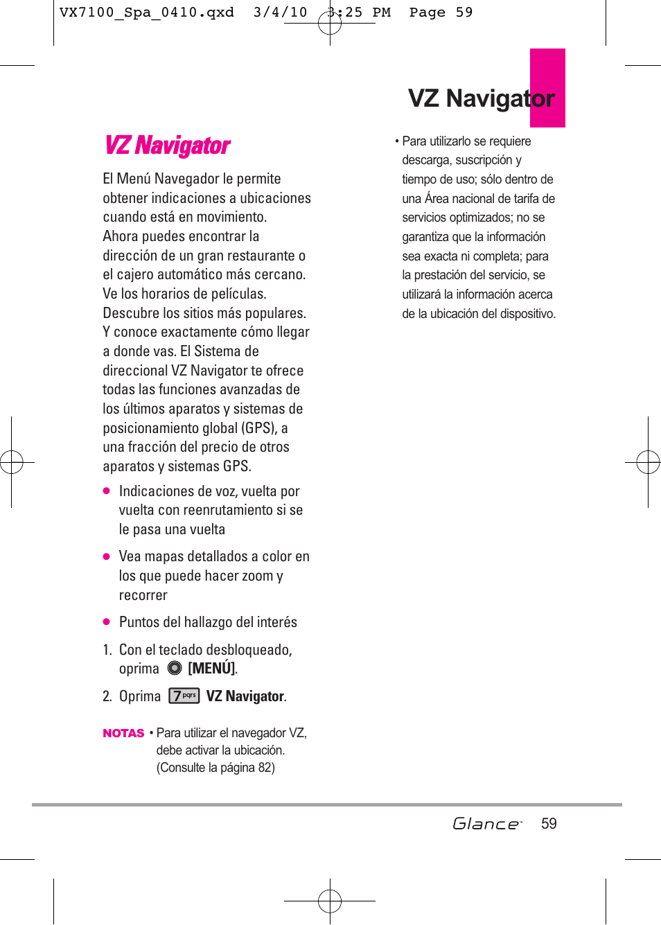 Vvz z n na avviig ga atto orr, Vz navigator | LG LGVX7100 User Manual | Page 186 / 260